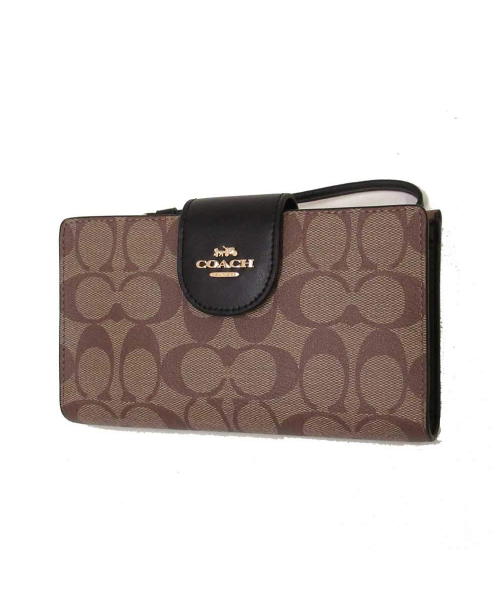 COACH Women's Tech Wallet in Colorblock Signature Canvas (Khaki - Black)