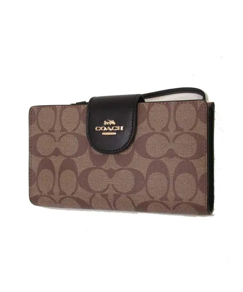 COACH Women's Tech Wallet in Colorblock Signature Canvas (Khaki - Black) COACH Women's Tech Wallet in Colorblock Signature Canvas (Khaki - Black)