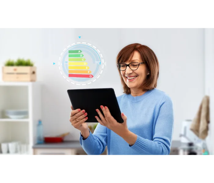 Woman in glasses using tablet computer