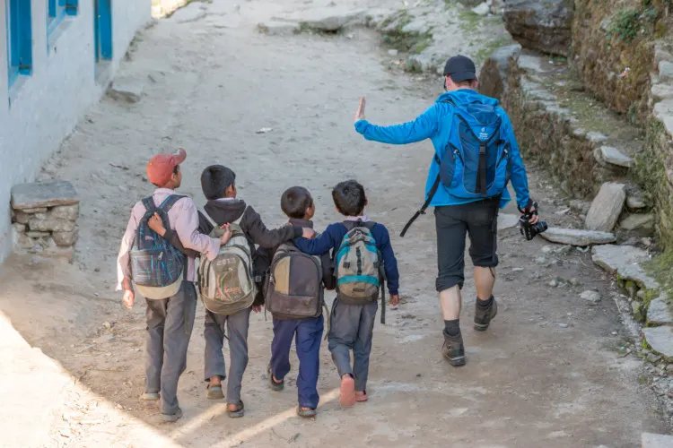 Nepalese Children with a Volunteer