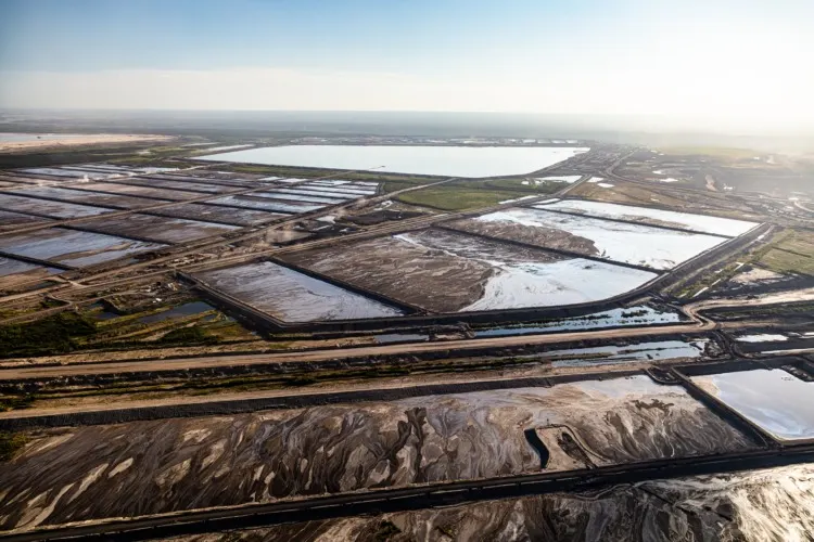 Aerial view near Ft McMurray Athabasca Tar sands heavy crude oil from mined oilsands