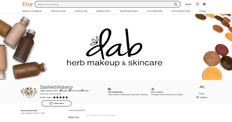 Dab Herb Makeup Etsy Page