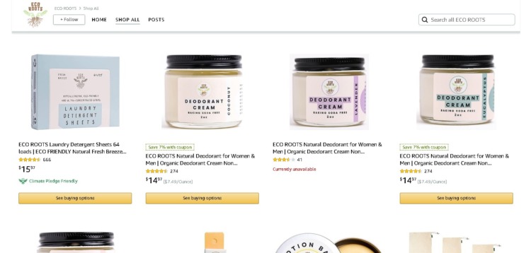 Eco Roots Amazon Page