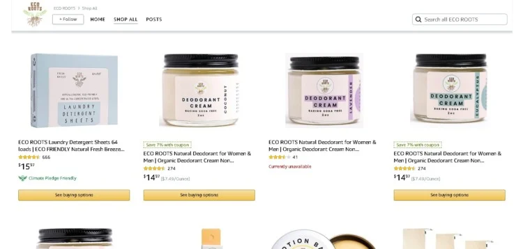 14 Best Zero Waste Stores Online for Eco-Friendly Shopping 2 Eco Roots Amazon Page