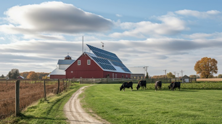 Farm barn house with solar panels beautiful natural photo 