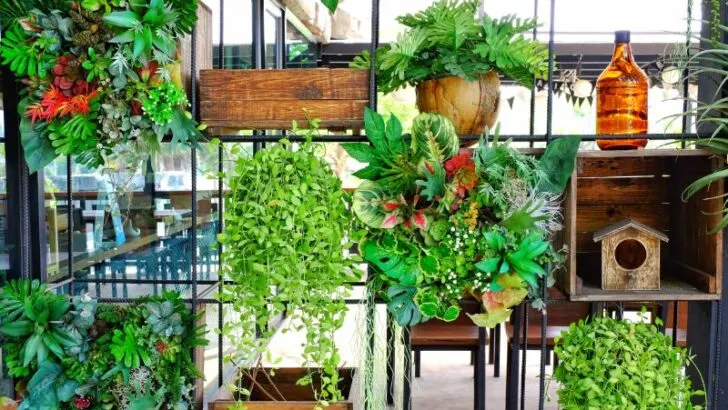 Shelf with indoor plants for apartment garden