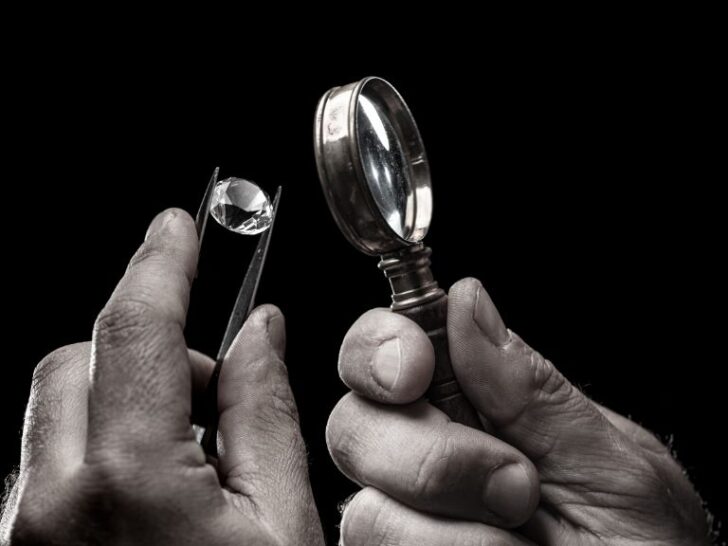 Large gemstone in jeweler's hand close up