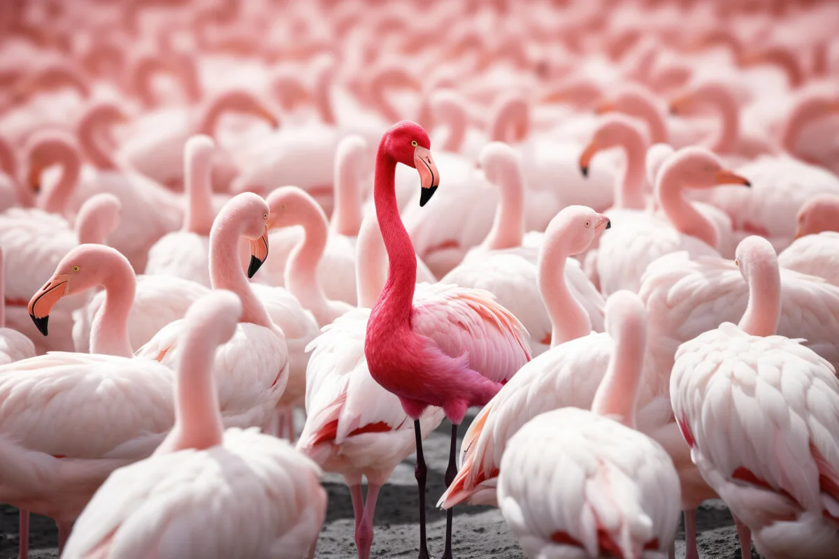 What Are Species? Definition & Guide to Biodiversity 4 Standing out from the crowd , pink flamingo standing between man white birds