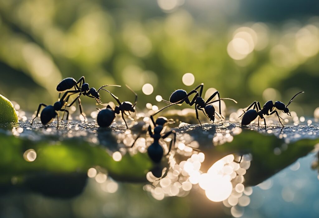 Ants in the puddle of water