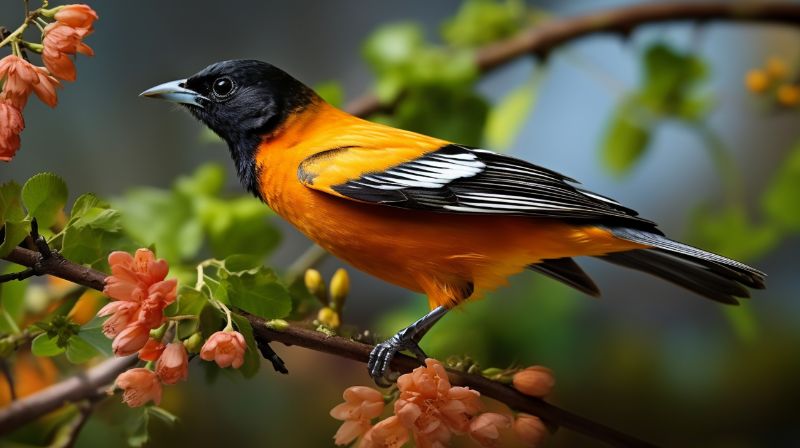 Baltimore Oriole standing on a branch