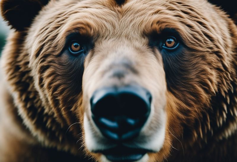 Brown bear looking close at camera