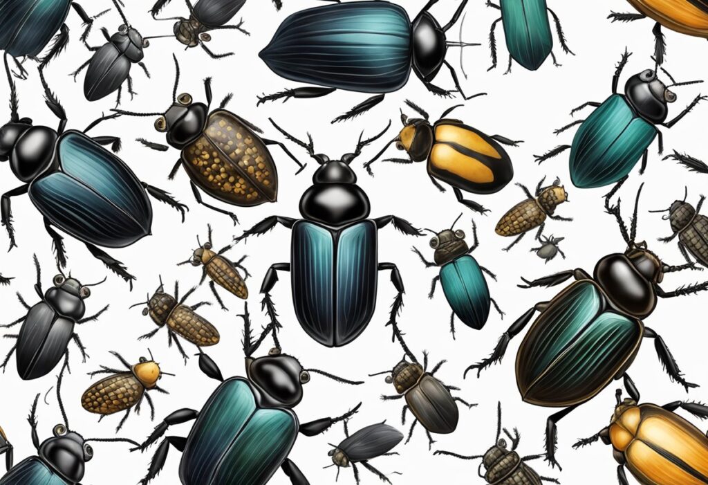 Carrion beetles in various colors