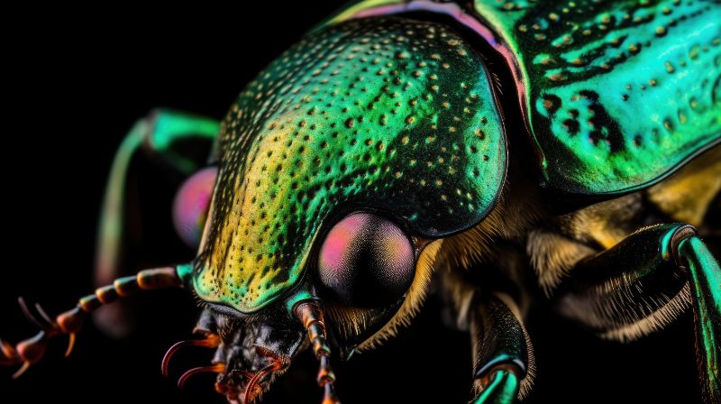Closeup of a green June beetle