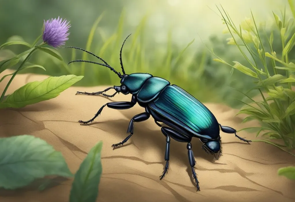 Ground beetle illustration in teal color