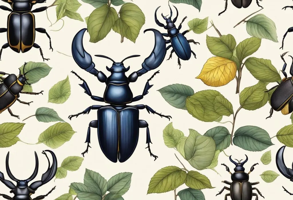 Stag beetle Stag beetle among small bugs