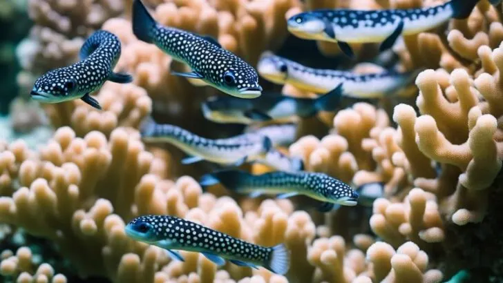 School of black spotted eels