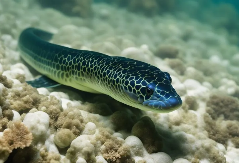 Spotted electric eel swimming under water