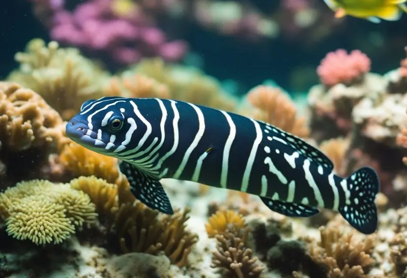 Zebra moray swimming underwater