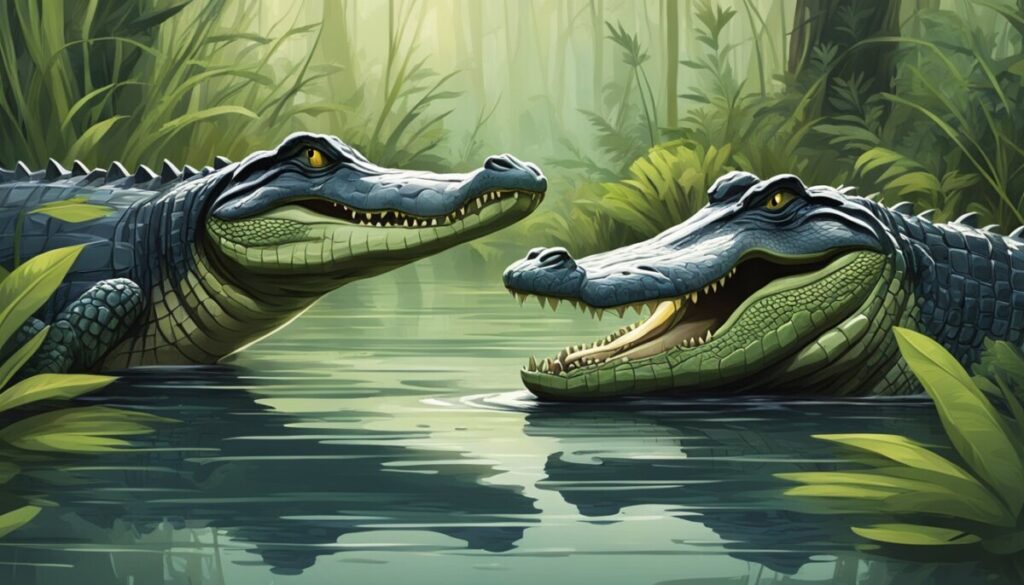 Crocodiles Alligators in a swamp