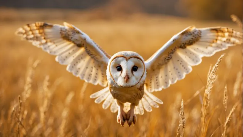 Barn owl with wings wide open