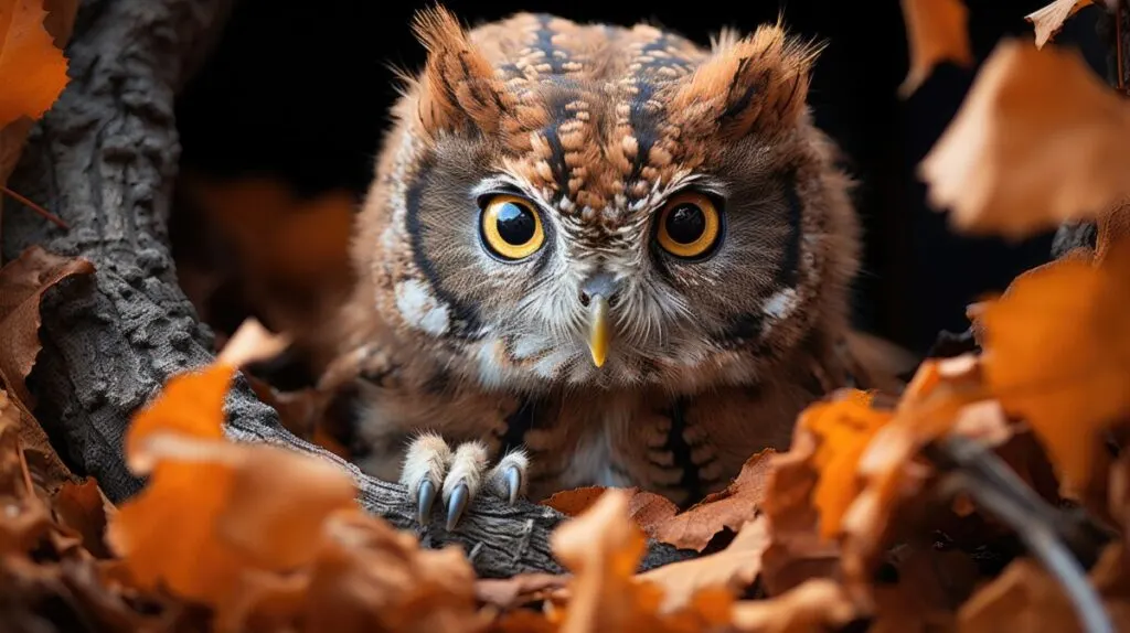 Screech owl peering from its tree hollow