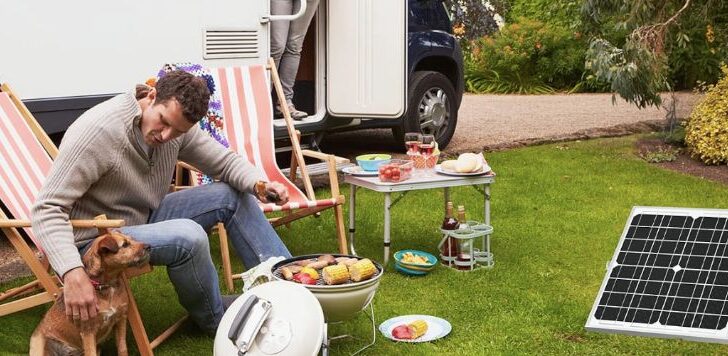 Camping out with dog and Solperk solar panel