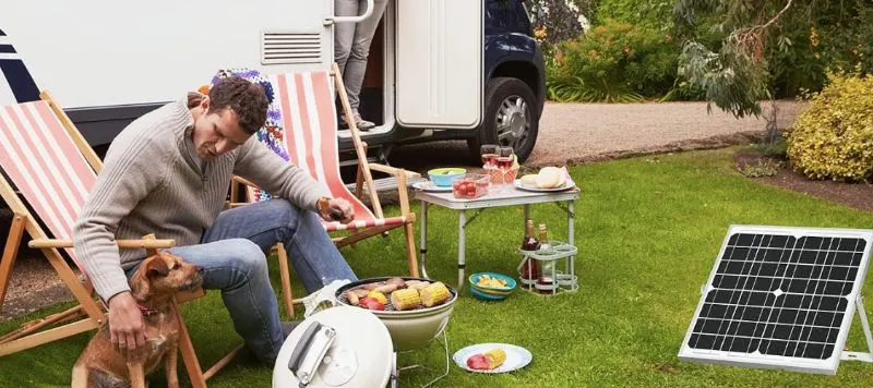 Camping out with dog and Solperk solar panel