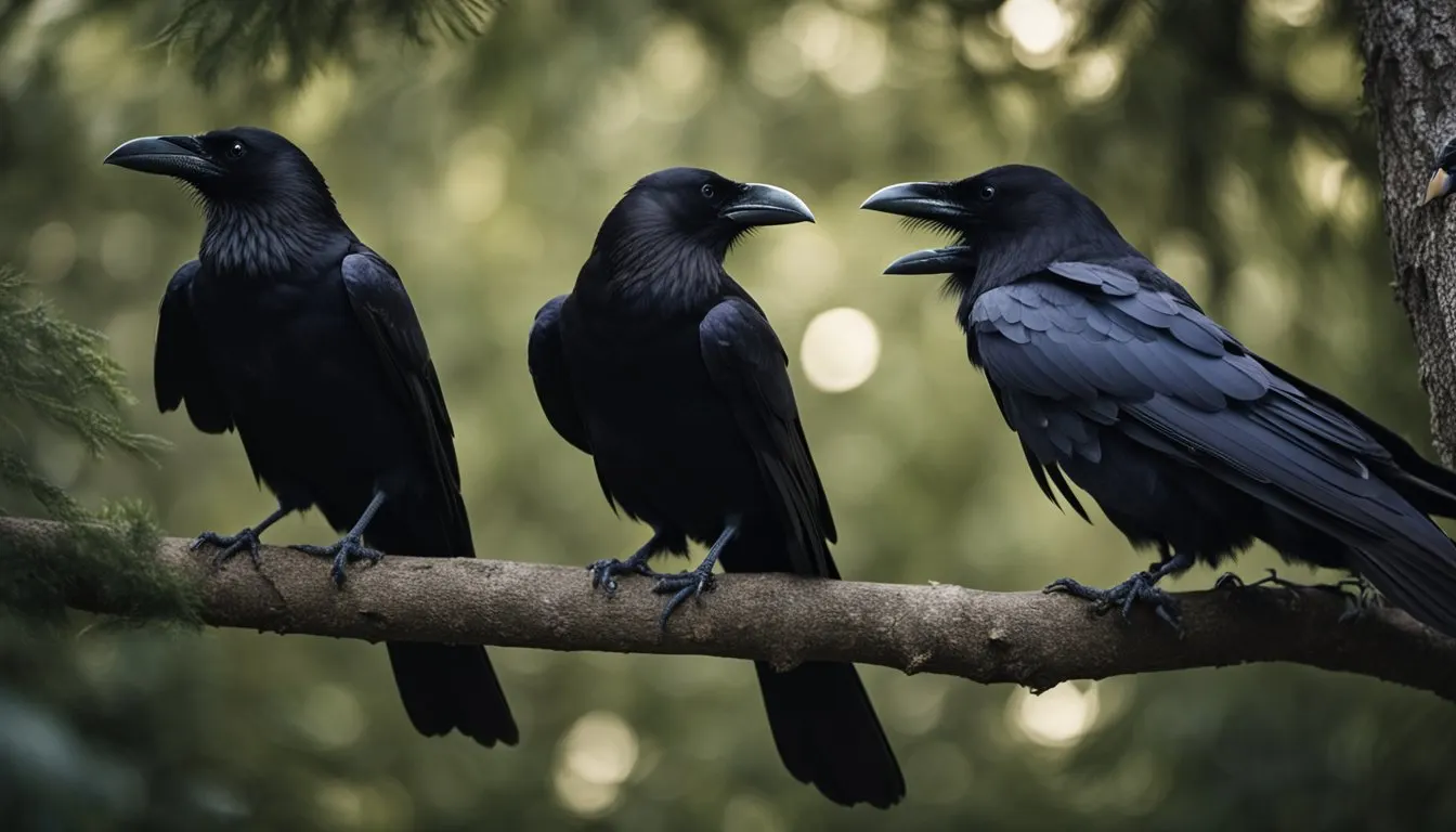Three ravens 3 ravens on a tree branch