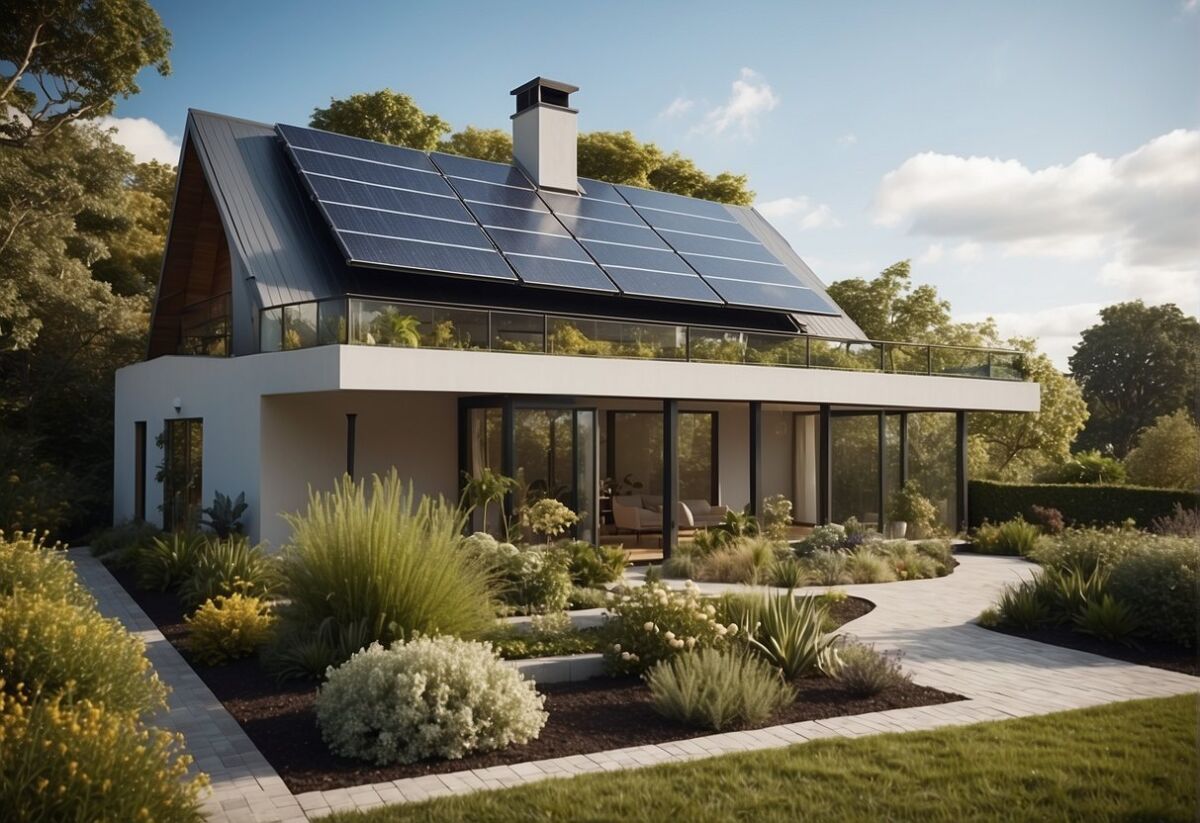 Eco-Friendly Living: 5 Practical Ways to Reduce Your Carbon Footprint 2 Modern home with rooftop solar panels and shade trees