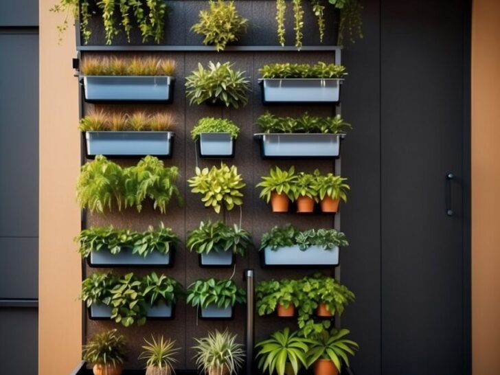 Vertical gardening with cascading plants on a wall