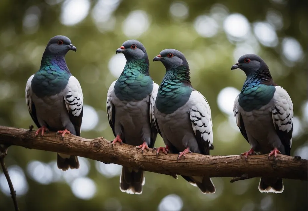Afep pigeons above a tree 
