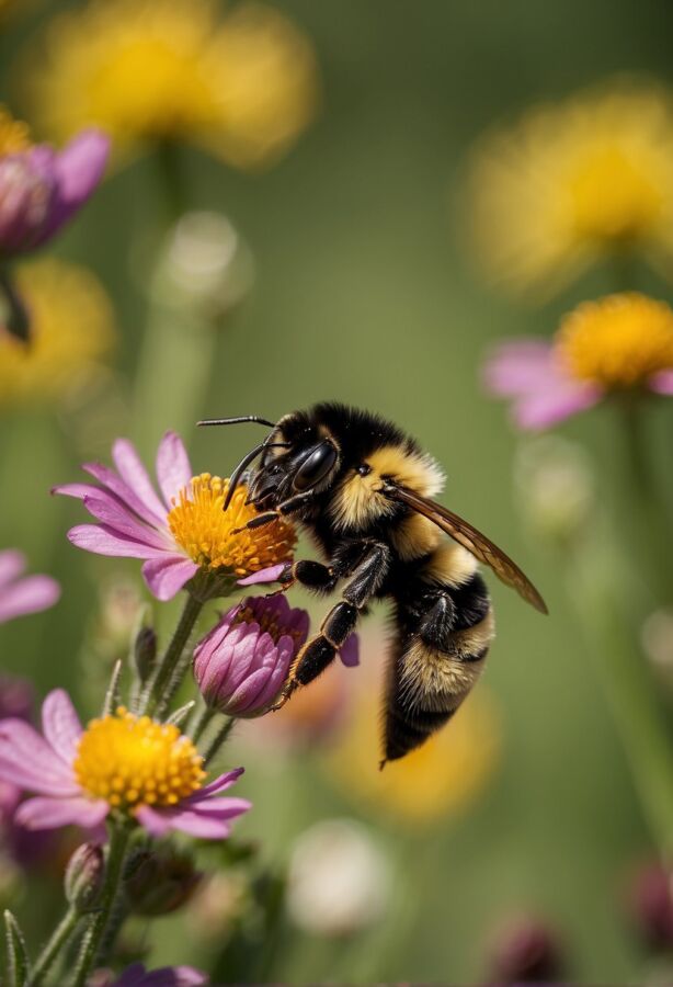 16 Animals Ending With E: Names, Facts, and Photos 7 American bumble bee collecting nectar from a flower