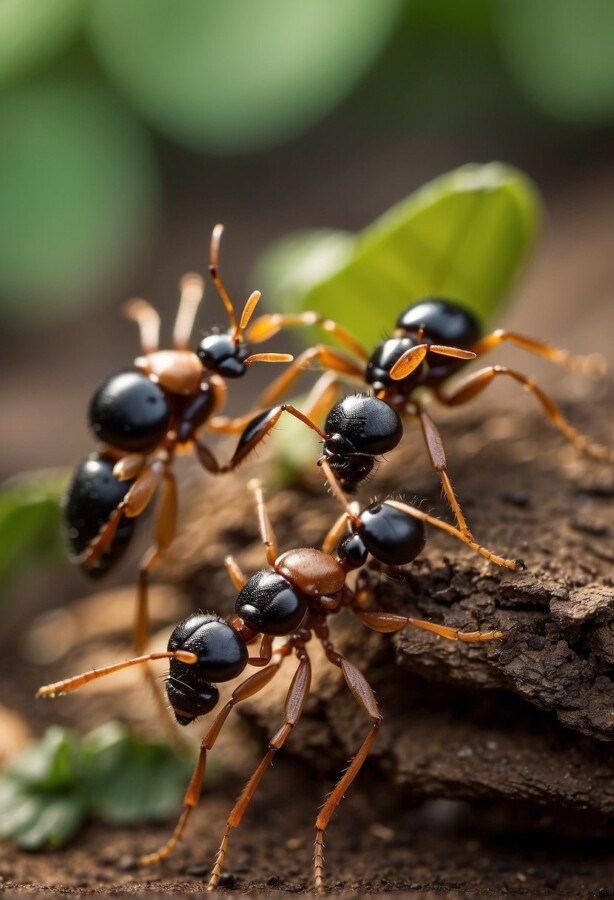 Fire ants foraging in the wild for food