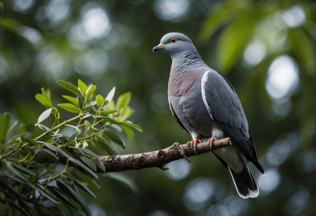 Northern Band-tailed Pigeon perched on a branch