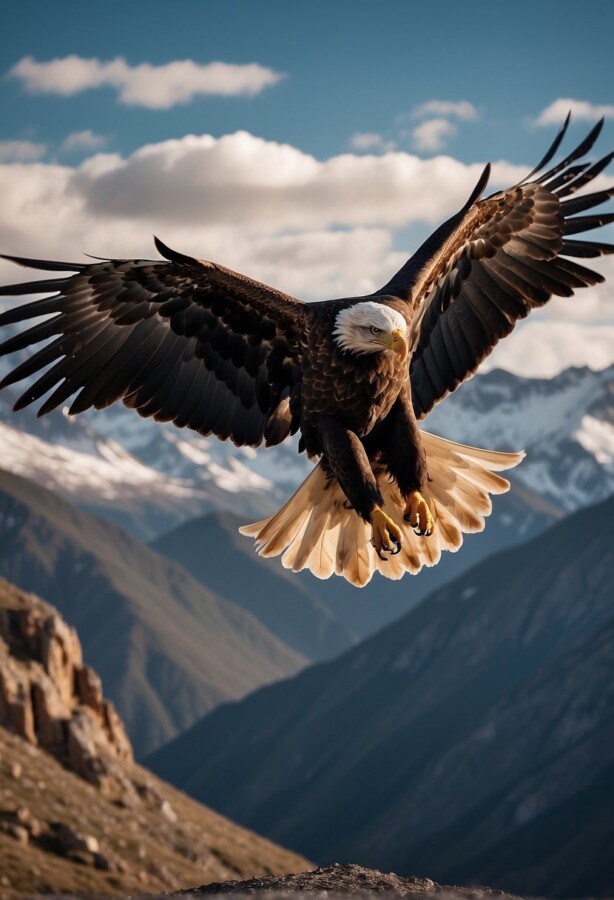 Regal black eagle in flight