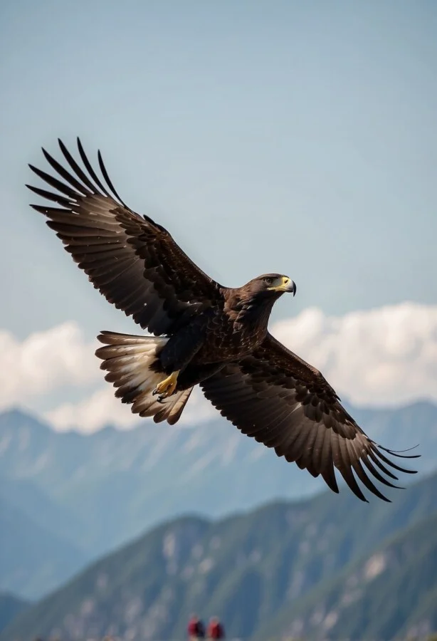 Black solitary eagle on flight