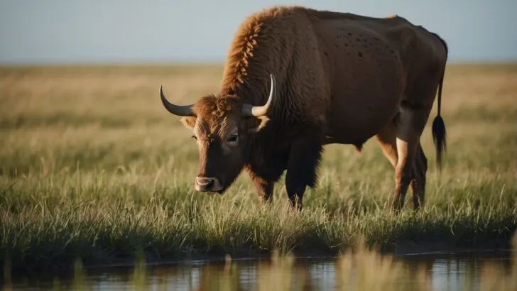 Buffalo drinking water in the marsh