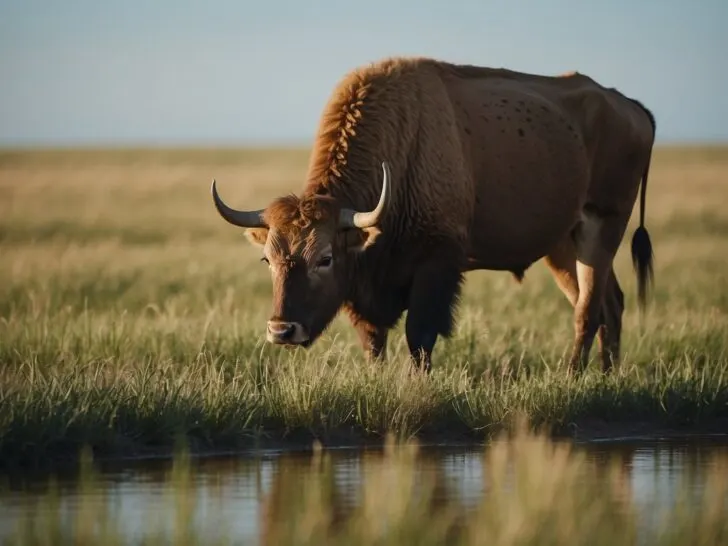 Buffalo drinking water in the marsh