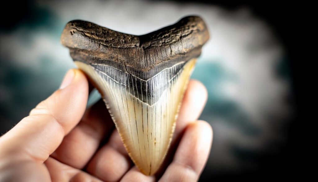 Closeup of megalodon tooth