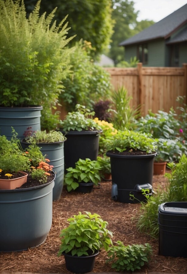 45 Sustainable Garden Ideas for an Eco-Friendly Outdoor Space 25 Container garden arranged along a wood-chip path