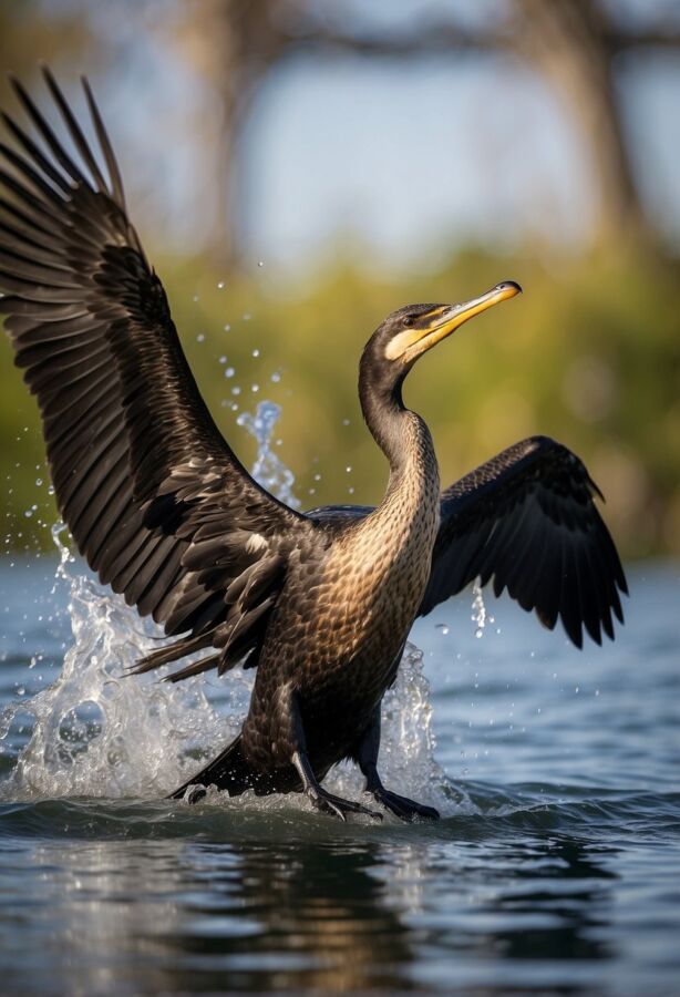 40 Types of Birds Around the World: Pictures, Names and Facts 33 Cormorant holding its wings open above the water