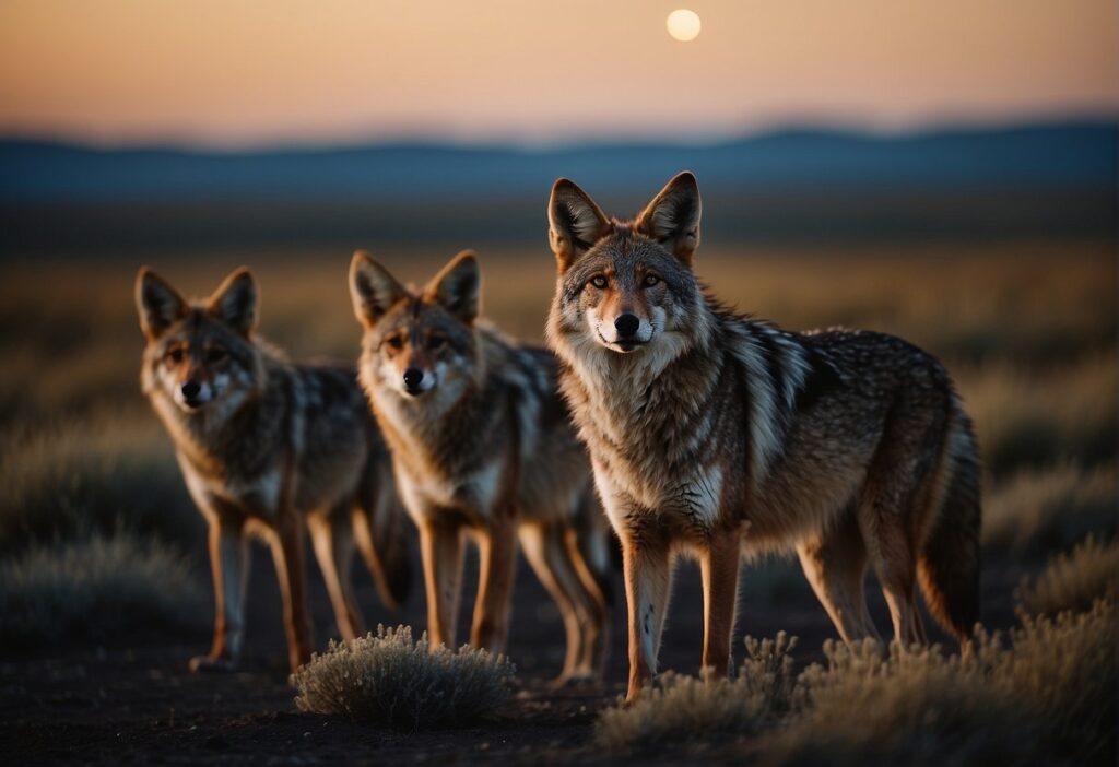 Three coyotes in the wild