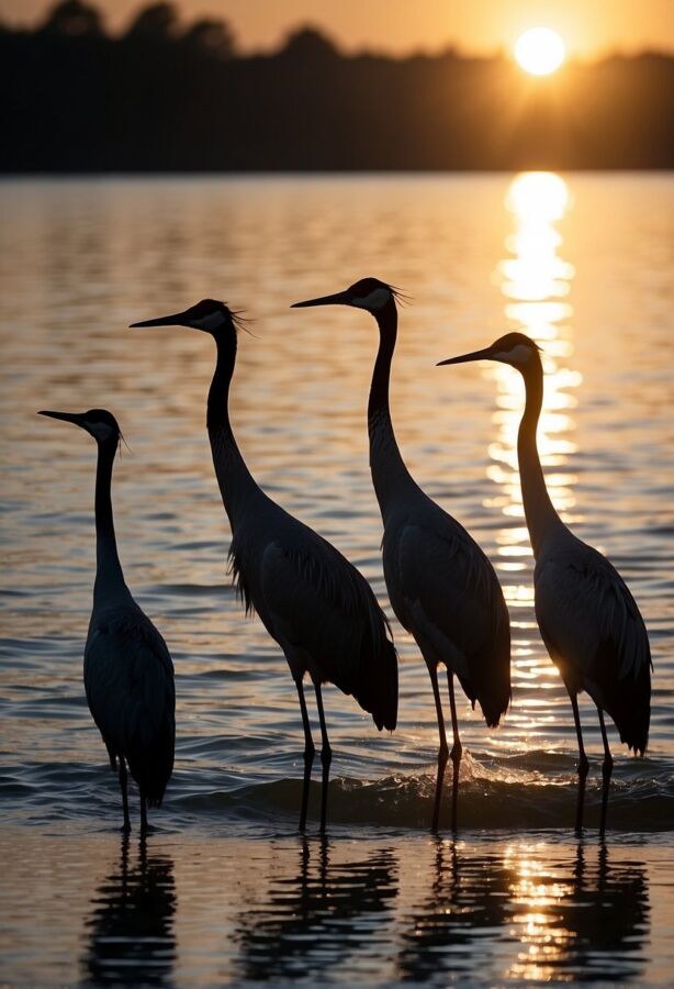 40 Types of Birds Around the World: Pictures, Names and Facts 32 Cranes flying over a shoreline at sunset