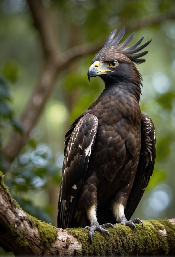 Majestic crested Eagle on a tree branch 