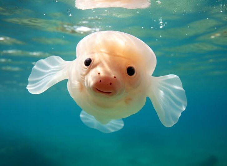 Cute, submerged blobfish