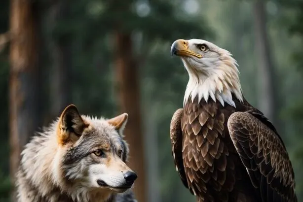 Fox and eagle together