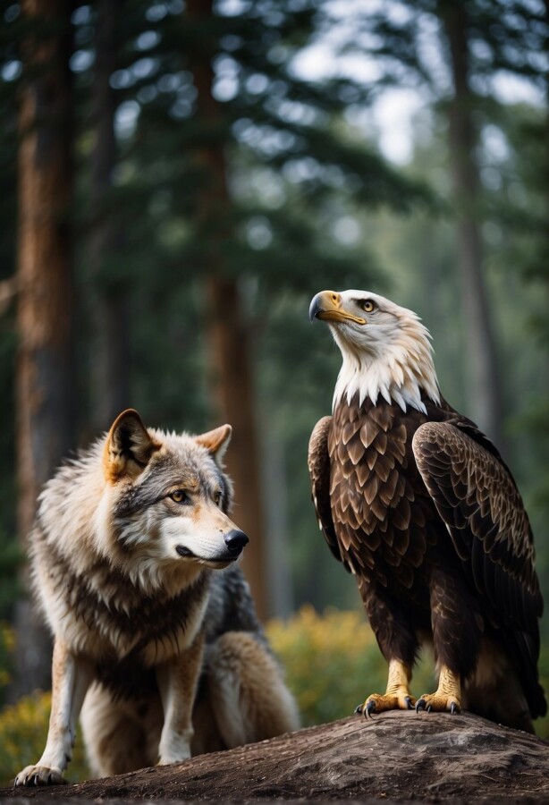 Fox and eagle together
