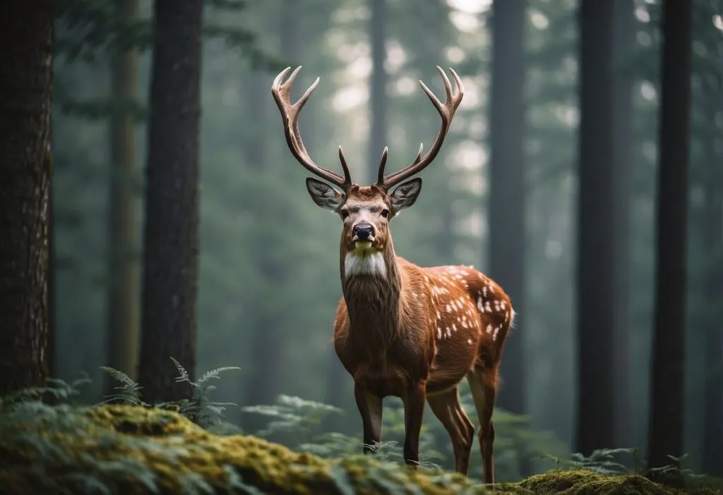 Full grown deer with big antlers