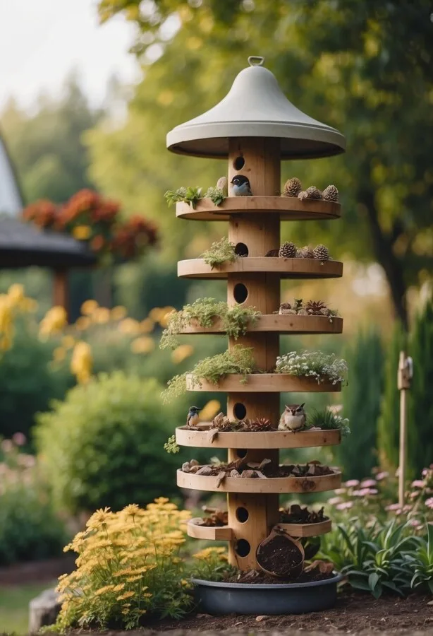 Garden with bird drinking feature