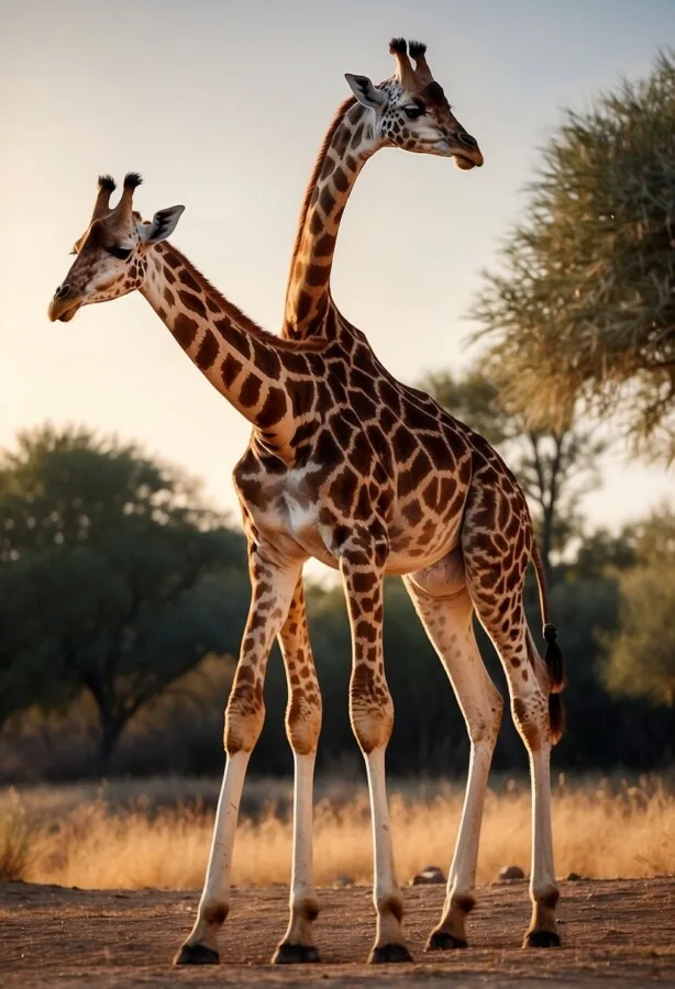 Two towering giraffes